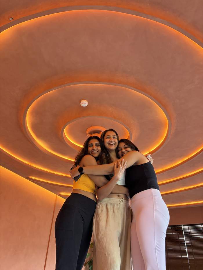 Friends embracing during the retreat