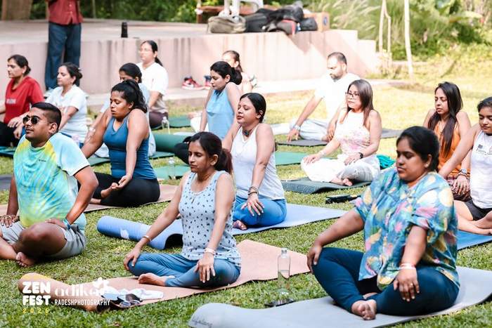 Group meditation practice outdoors